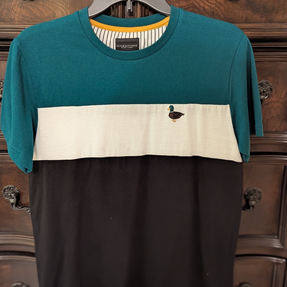 Denim & Flower Teal, White, and Black Color Block Tee